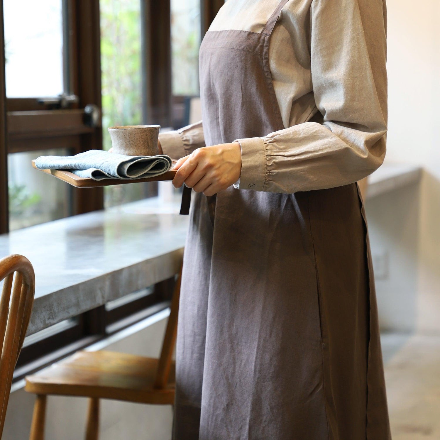 ヘンプ100%マキシエプロン WE2201R019 Brown