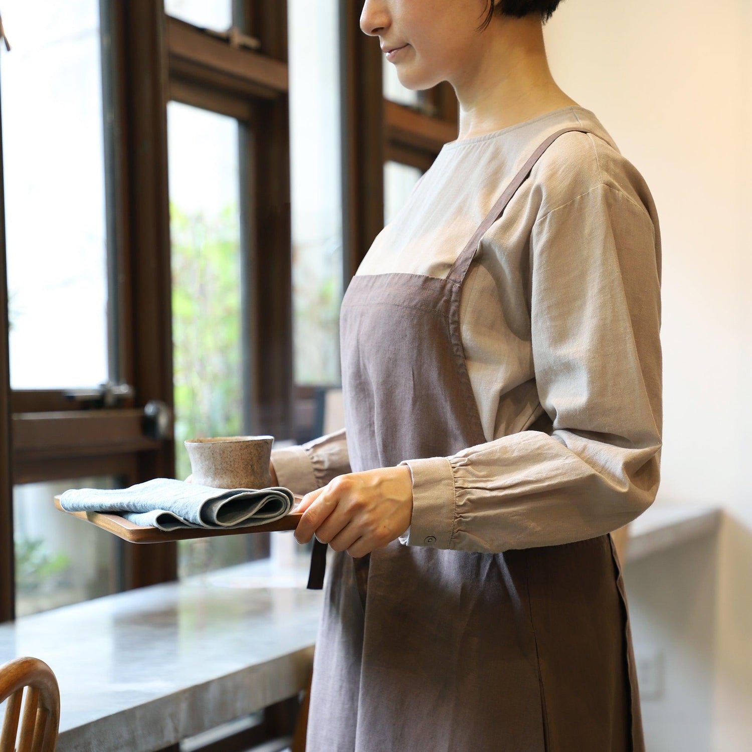 ヘンプ100%マキシエプロン WE2201R019 Brown