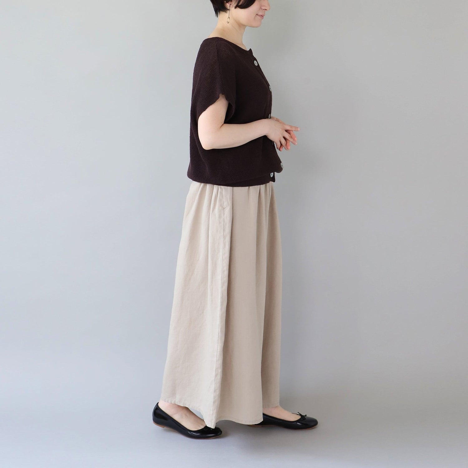 WE2501G001 ヘンプ ギャザーワイドパンツ